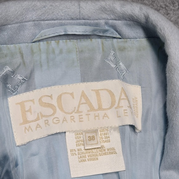 Vintage Escada Blazer Womens 38 Light Blue Angora Wool Shawl Collar Germany - Picture 10 of 16